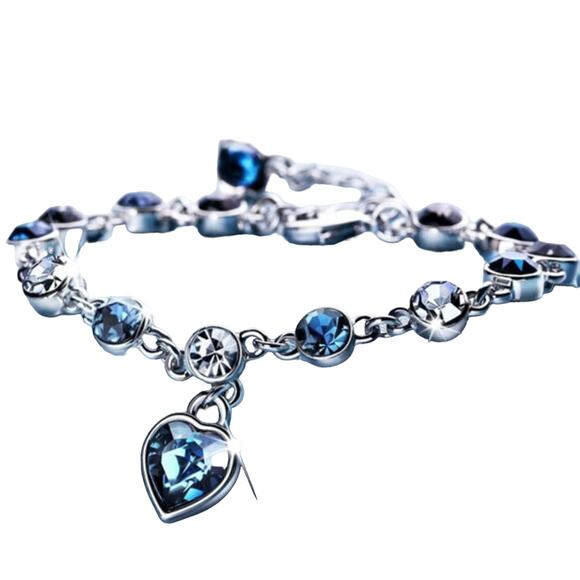 Silver with shades of blue rhinestone bracelet dangling heart NWT Darling Gift - Picture 4 of 5